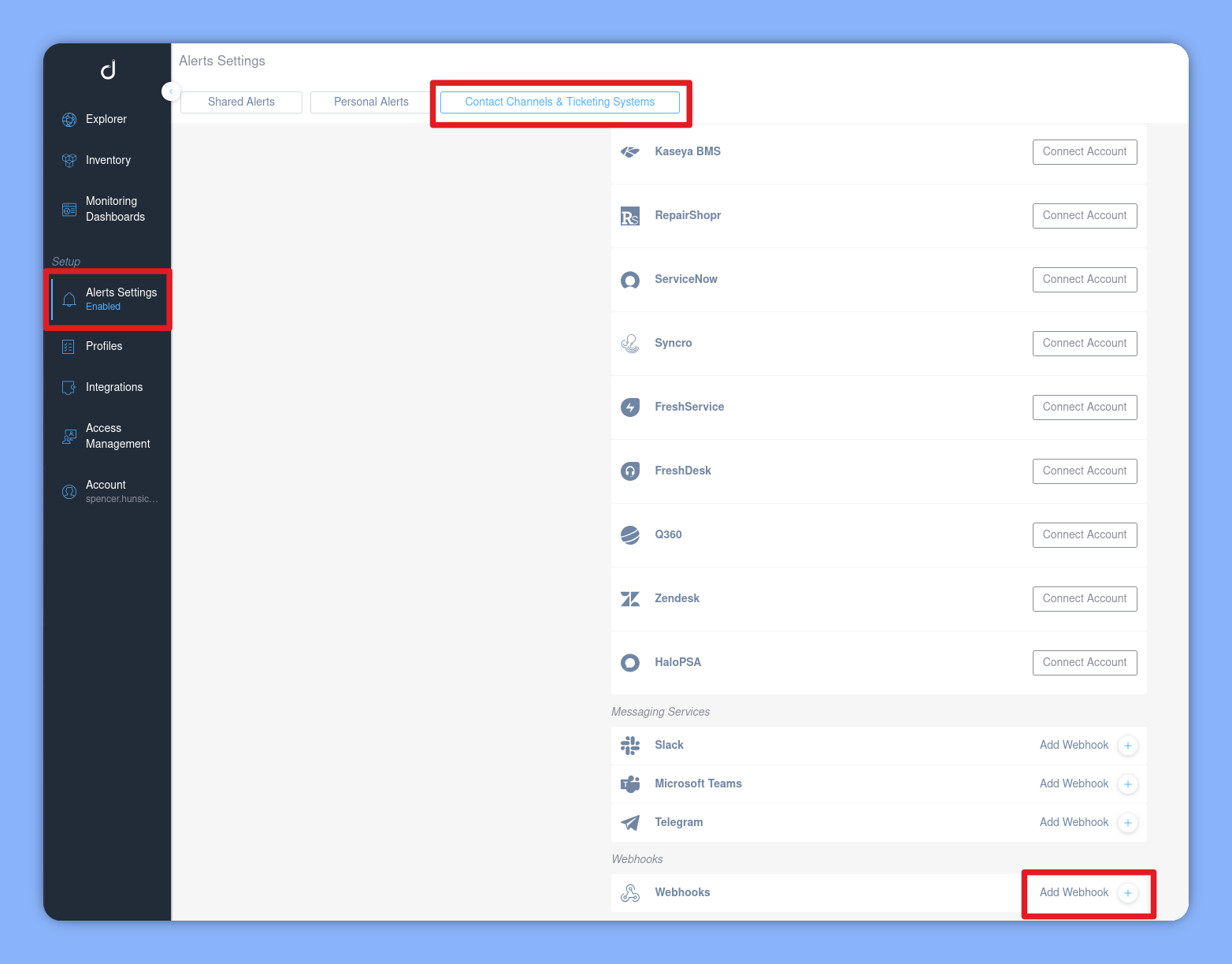 Creating the webhook in Domotz