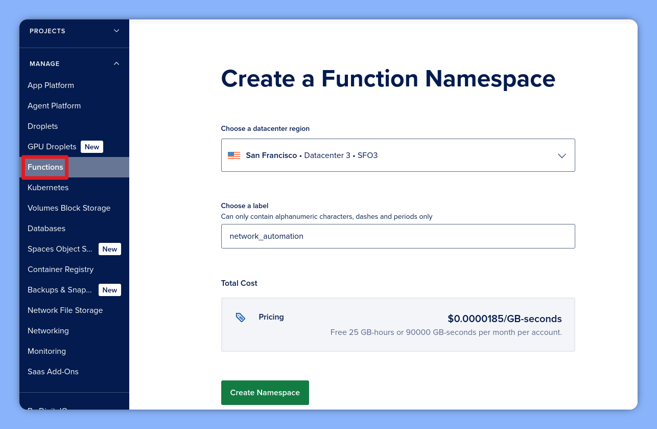 Initiating a new Namespace in DigitalOcean