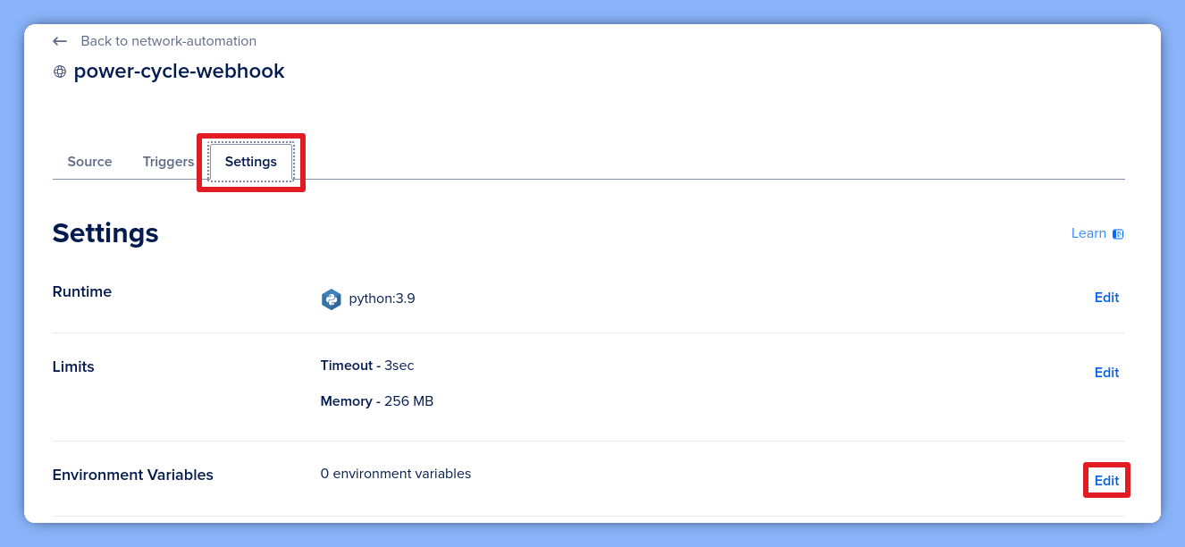 Navigating to Environment Variables settings